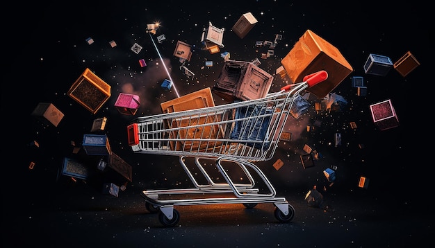 black friday multiple shopping cart and black background