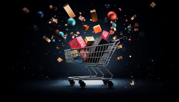 black friday multiple shopping cart and black background