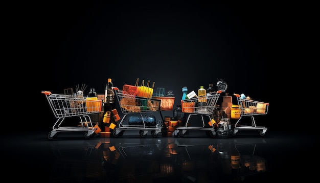 black friday multiple shopping cart and black background