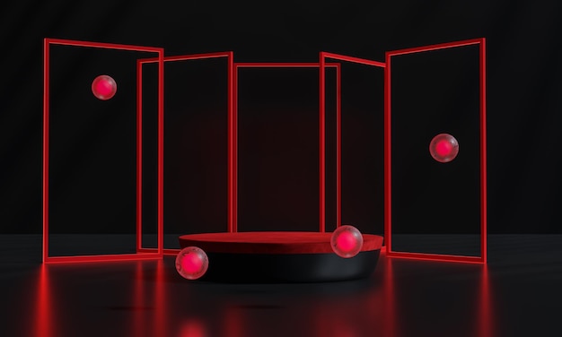 Black friday podium en zwarte achtergrond stand of podium reclame display rood licht emissie 3D-rendering
