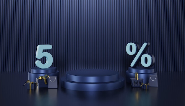 Black Friday Podium Product Display 5 Percentage Off Discount on Dark Blue Background