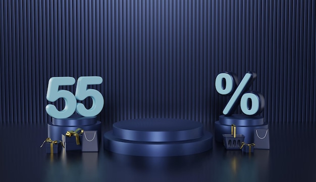 Black Friday Podium Product Display 55 Percentage Off Discount on Dark Blue Background