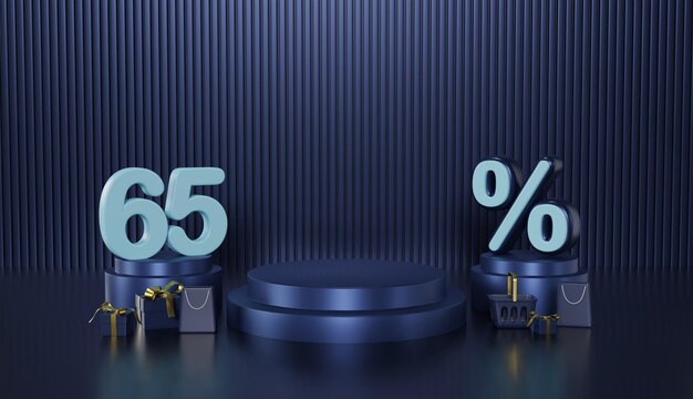 Black Friday Podium Product Display 65 Percentage Off Discount on Dark Blue Background