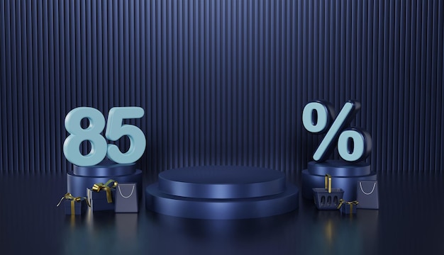 Black Friday Podium Product Display 85 Percentage Off Discount on Dark Blue Background