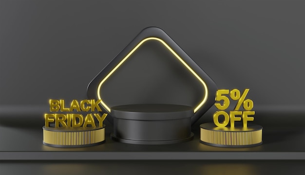 Black Friday Podium Stage 5 Percent Discount for Product Promotion on Black Background