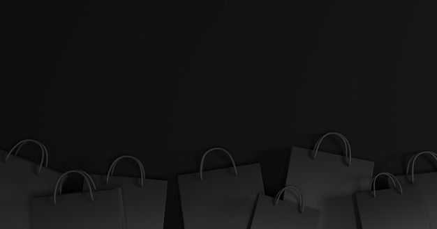 Photo black friday sale banner concept design of shopping bag on black background with copy space 3d render