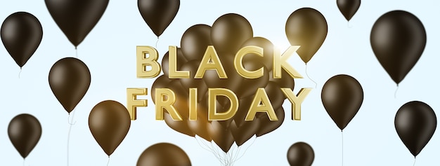 Black friday sale banner golden lettering with balloons