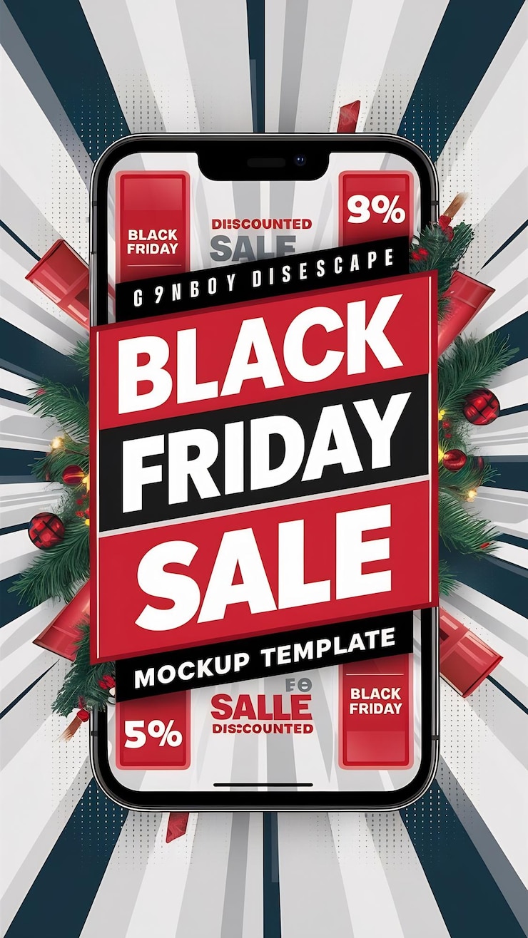 Photo black friday sale banner template mobile mockup