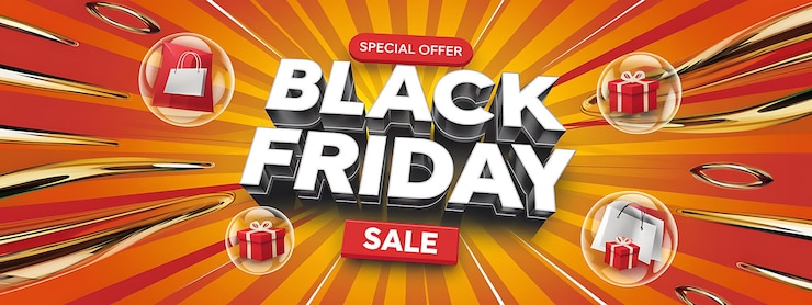Photo black friday sale banner with shopping bags for holiday discounts