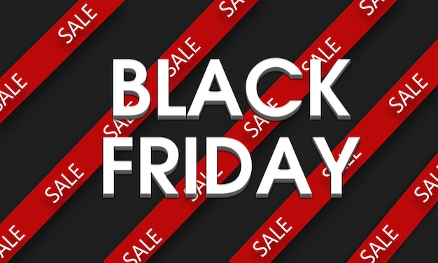 Foto black friday sale bord met rode linten op zwarte achtergrond. zwarte vrijdag-concept. black friday-verkoopmodel, sjabloon.