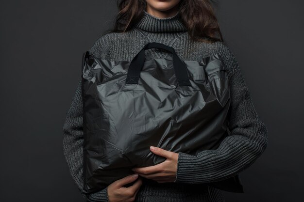 Photo black friday sale concept shopping woman holding bag isolated on dark background