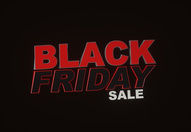 Photo black friday sale. dark background red text lettering. horizontal banner, poster, header website. 3d render.