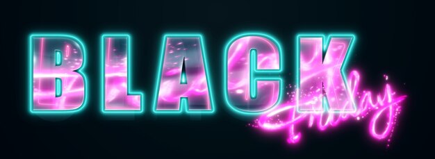 Black Friday sale flyer. Commercial discount banner. Pink letters on a black background. Sales, discounts, price drops, poster, website header. 3D illustration, 3D render.