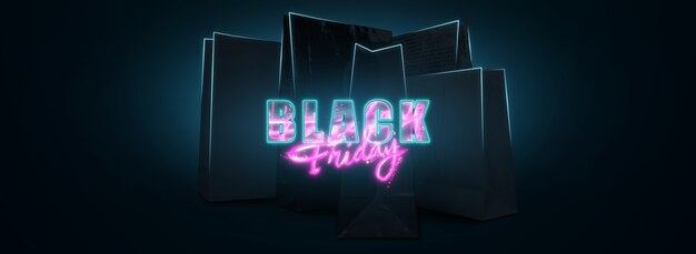 Photo black friday sale flyer. commercial discount banner. pink letters on a black background. sales, discounts, price drops, poster, website header. 3d illustration, 3d render.