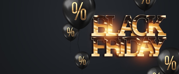 Lettering banner orizzontale di vendita del black friday in oro.