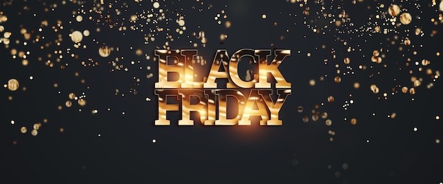 Foto lettering banner orizzontale di vendita del black friday in oro.