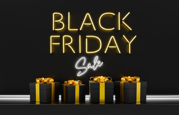 Photo black friday sale neon sign with gifts