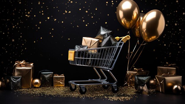 Foto black friday sale e concetti di shopping online mini shopping cart carrying con multi black