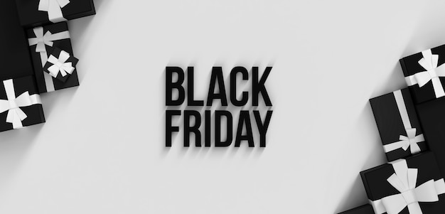 Black friday sale scene 3d render geschenkdoos en tekstillustratie uitverkocht sjabloon