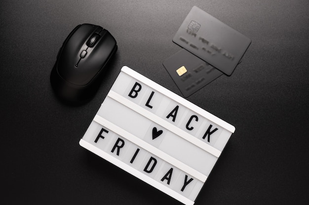 Black friday sale word on lightbox on black background