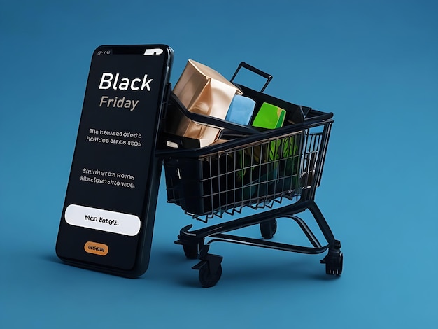 Black friday sales arrangement with shopping cart and smartphone ai generated