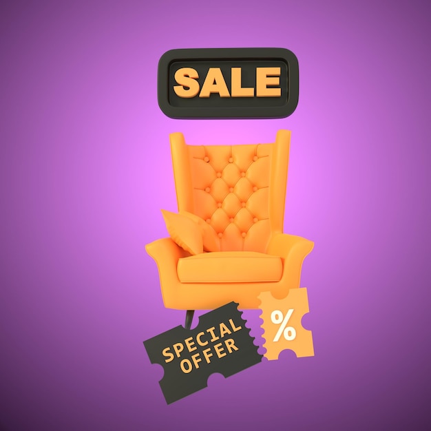 Black Friday shopping 3d visualization realistic 3D design Orange furniture discount icon