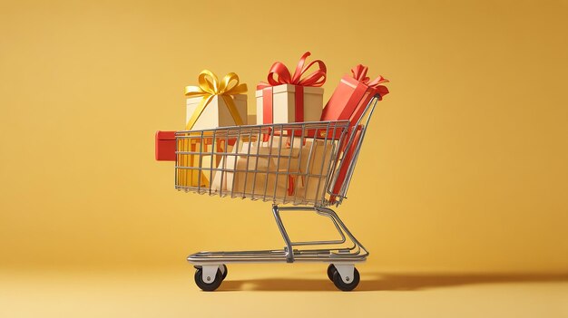 Black friday shopping cart with gift boxes