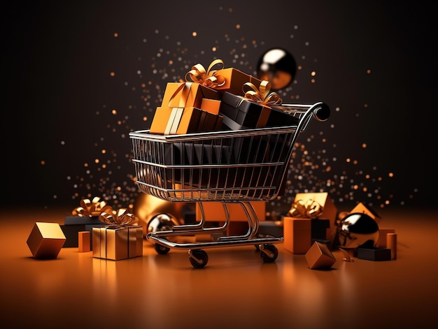 Black Friday Shopping carts and fancy gift boxes