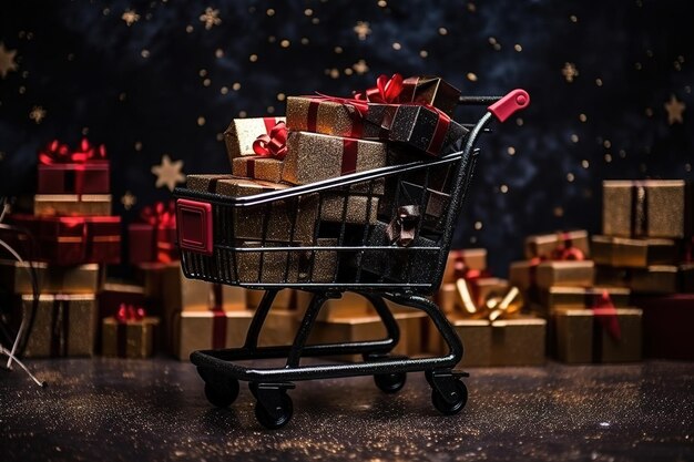 Black Friday Shopping carts and fancy gift boxes
