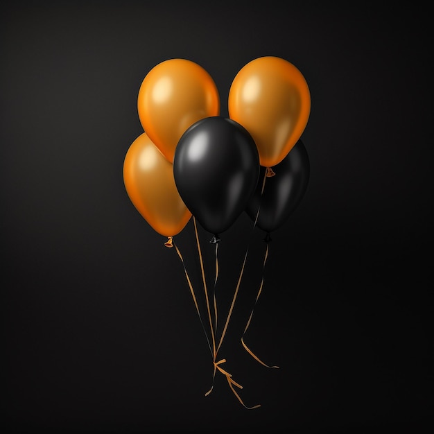 Концепция покупок в Черную пятницу Оранжевые и черные воздушные шары, плавающие в воздухе на темном фоне