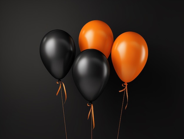 Black friday shopping concept Orange and black balloons floating in air on dark background