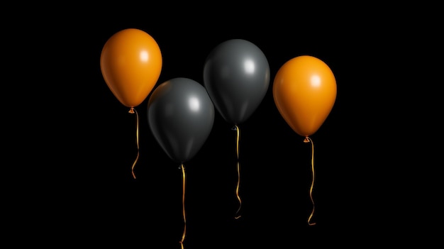 Black friday shopping concept Orange and black balloons floating in air on dark background