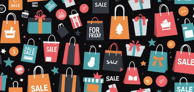 Photo black friday shopping extravaganza seamless sale pattern with flat linear art elements