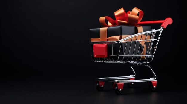 Foto black friday shopping sale winkelwagentje met een zwart en rood geschenk cadeau