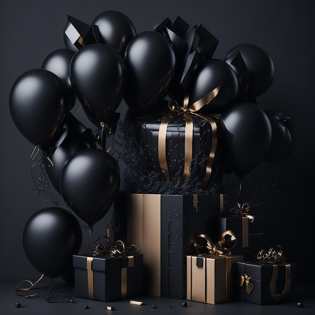 Black Friday shopping with balloons and gift boxes