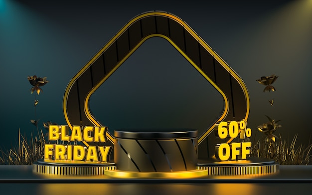 Photo black friday special discount podium stage background for product presentation 3d rendering
