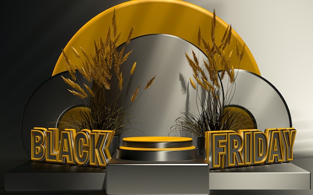 Foto esposizione del podio dell'offerta speciale del black friday per il rendering 3d della presentazione del prodotto