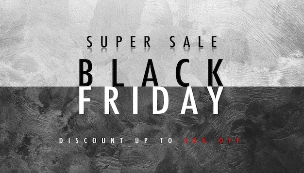 Black Friday Super Sale-concepttekst op de achtergrond van een getextureerde monochrome muur Close-upweergave