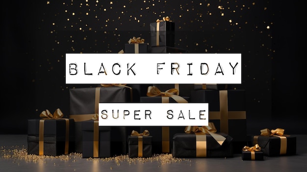 Black Friday Super Sale Donkere achtergrondtekst belettering Banner