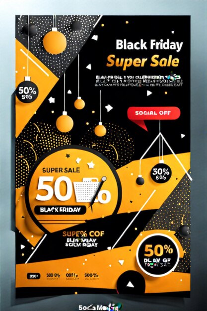 Black Friday super sale social media banner template clean highly detailed