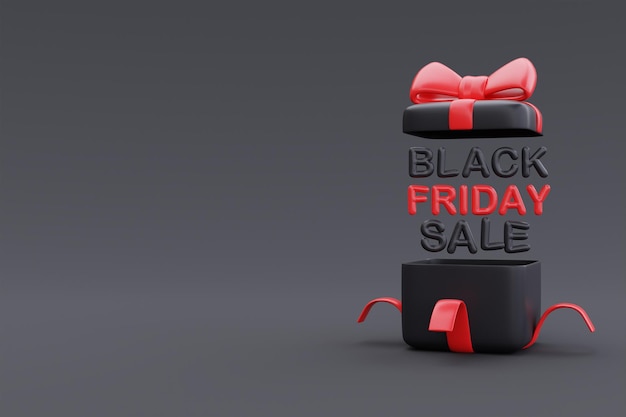 Photo black friday super sale with opened gift boxes christmas and happy new year promotion 3d rendering