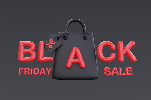 Black Friday Super Sale with shopping bag Christmas and Happy New Year promotion 3d rendering