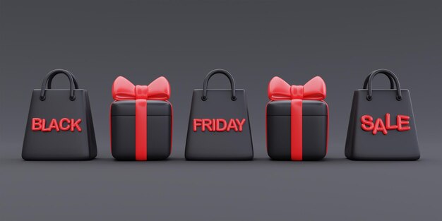 Black Friday Super Sale with shopping bags and gift boxes Christmas and Happy New Year promotion 3d rendering