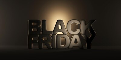 Black friday symbol on dark studio background with lights. big discount and sale concept