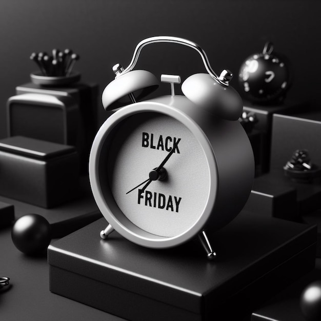 Foto testo del black friday e foto della sveglia