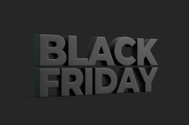 Foto testo del black friday su sfondo nero 3d rendering illustrazione