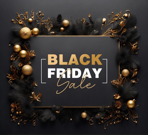 Black Friday verkoop banner met gouden decoratie op donkere achtergrond Vector illustratie