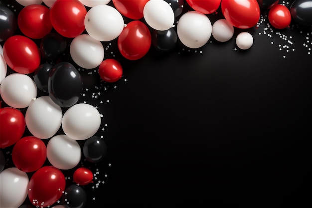 Foto black friday-verkoop zwarte rode witte ballonnen op witte achtergrond met kopieerruimte