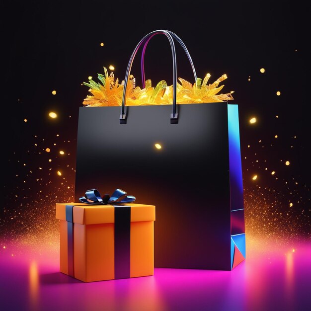 black friday wirh shpping bag and gift box Online Shopping Concept in black friday