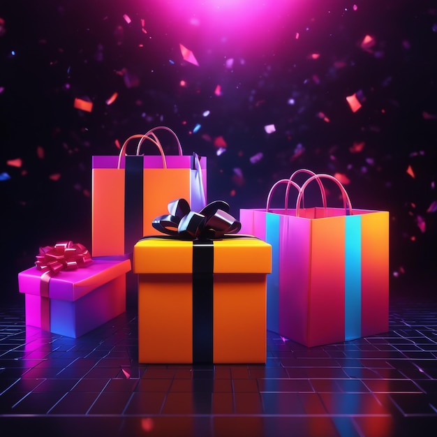 black friday wirh shpping bag and gift box Online Shopping Concept in black friday